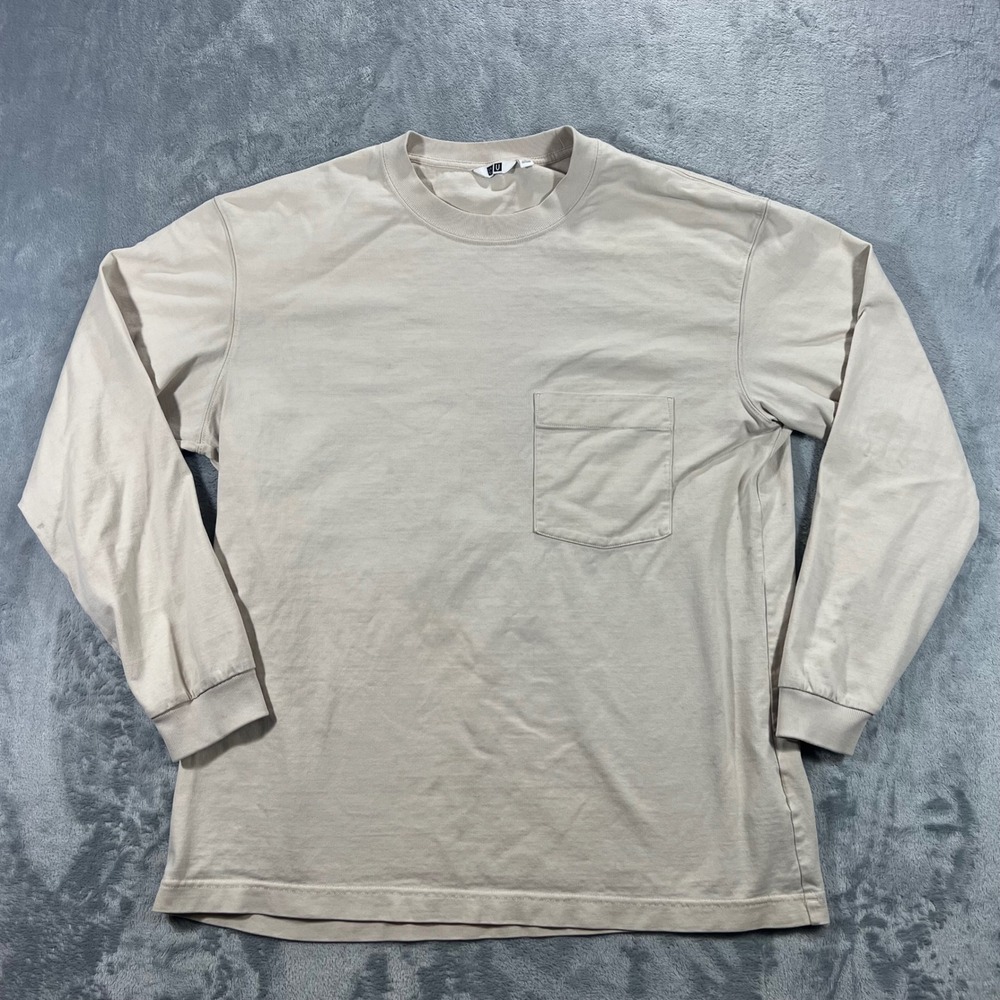 UNIQLO U Long Sleeve Pocket T-Shirt Mens L Beige‎ Heavy Cotton 341-444974